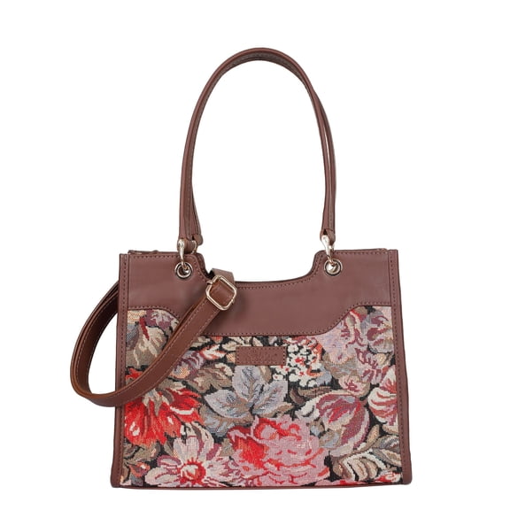 Sishka Floral Hand Crafted Womens Tapestry Leather Bag – Satchel & Crossbody, Elegant Shoulder Purse with Top Handle for Daily Use