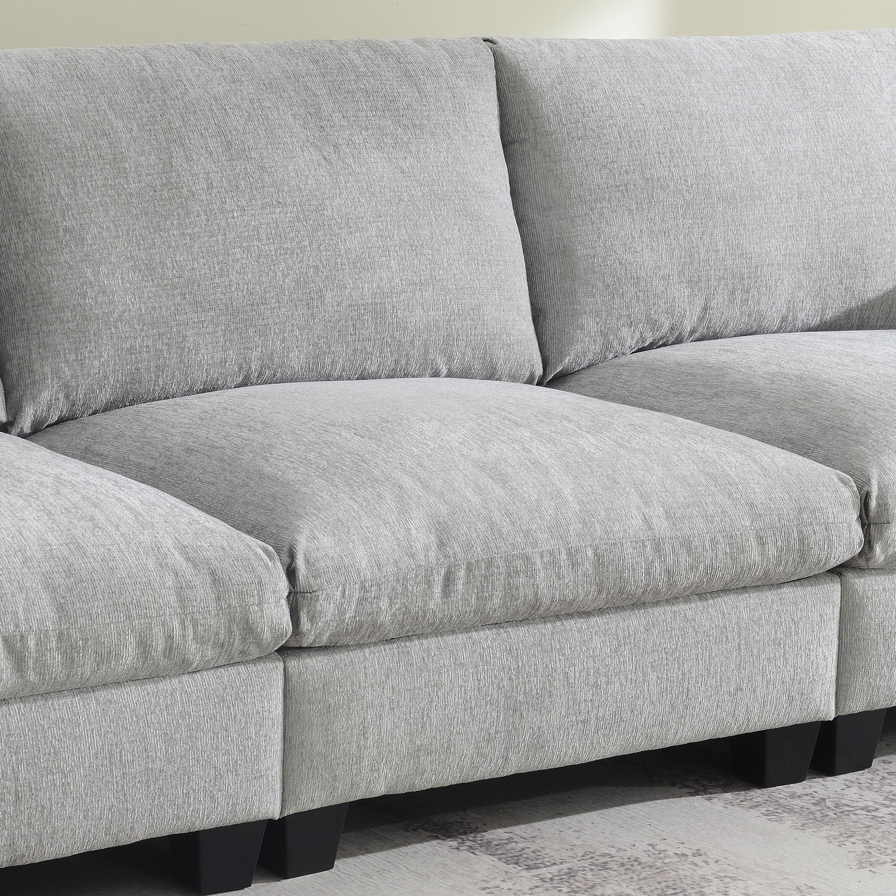 MAYEERTY 96x35" Chenille Sectional Sofa - Bluetooth Speaker, Drop Down Table/Cup Holders/USB/Storage Armrest, Wide Seat for Living Room/Apartment/Office, 3 Colors