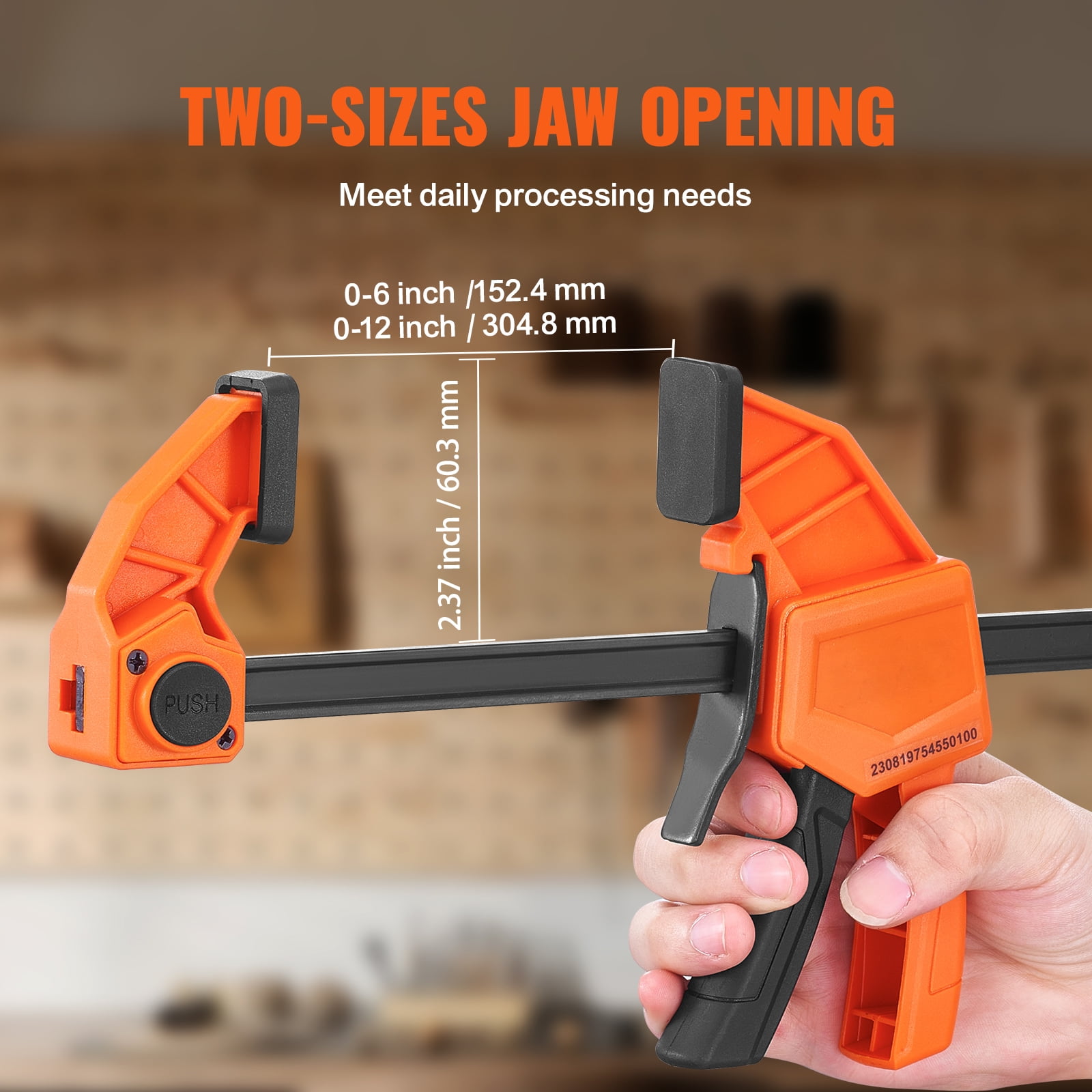 KFFKFF Bar Clamps for Woodworking, 4-Pack 6" and 2-Pack 12" One-Handed Clamp/Spreader, Quick-Change F Clamp with 150 lbs Load Limit, Plastic and Carbon Steel, Wood Clamps for Woodworking Metal