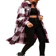 thumbnail image 3 of Women Casual Plaid Coat Lapel Woolen Button Up Pocketed Long Shacket Coat, 3 of 6
