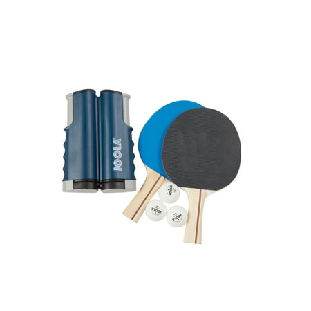 JOOLA Essentials Series 2-Player Competition Table Tennis Set with Retractable Net, 2ct Ping Pong Rackets, 3ct Regulation White Balls, Mesh Carrying Bag