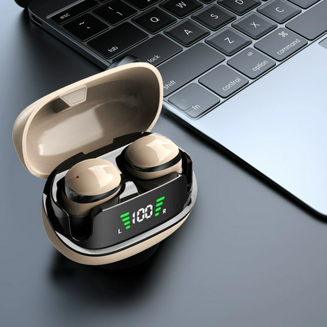 Audífonos Bluetooth 5.4 de plástico, miniauriculares intrauditivos inalámbricos con sonido envolvente, reducción activa de ruido, carga rápida tipo C, pantalla digital y baja latencia.