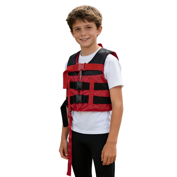 Haitryli Boys Girls Swim Life Vest Kids Color Block Buoyancy Jacket Fishing Snorkeling Water Sports Tops Black Red S
