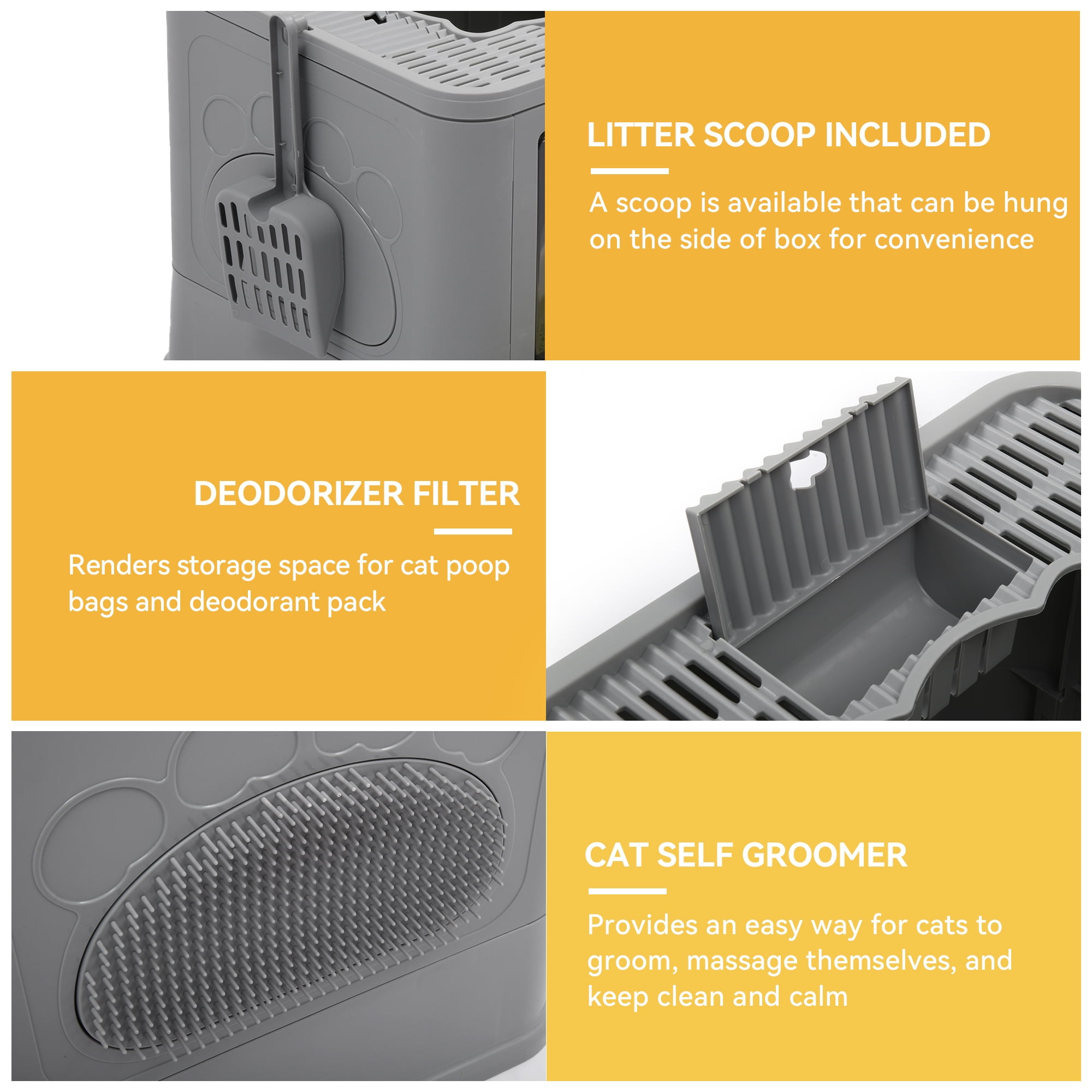 Dextrus Large Enclosed Cat Litter Box with Lid Drawer Type Easy to Clean,with Litter Scoop,Gray
