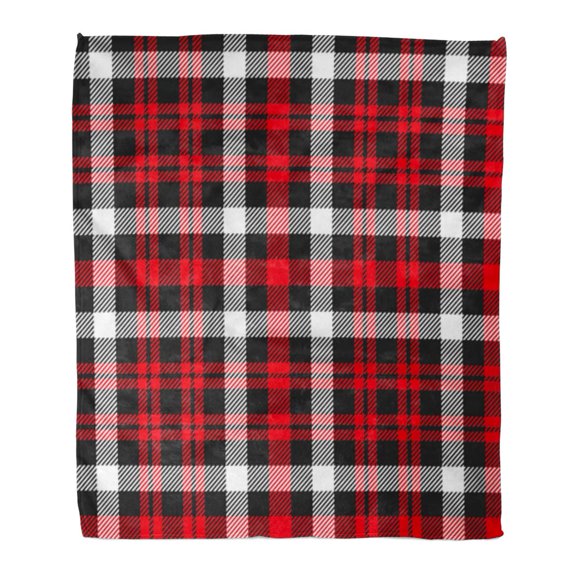 SIDONKU Flannel Throw Blanket Breakfast White BBQ Red and Black Tartan Border British Soft for Bed Sofa and Couch 58x80 Inches