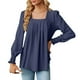 thumbnail image 1 of Blusa de mujer con cuello cuadrado y mangas abullonadas - Top informal con pliegues en la parte delantera - Rayón/poliéster/spandex - S-XXL - Trabajo/cita/salida nocturna, 1 of 4