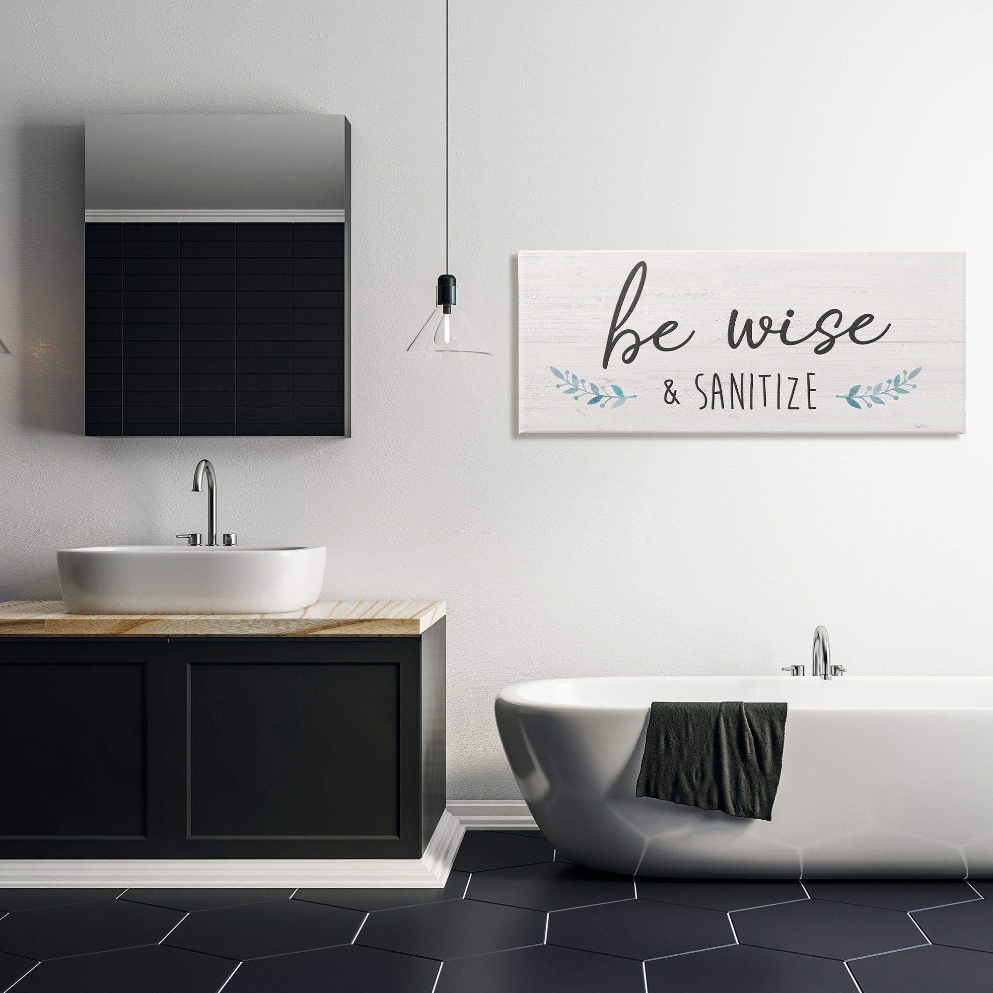 Stupell Industries Be Wise & Sanitize Phrase Good Hygiene Text Typography Painting Gallery Wrapped Canvas Print Wall Art, 20 x 48