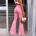 thumbnail image 3 of Flare Jeans For Women Ripped Flared Jeans Womens Vintage High Waited Bell Bottoms Jeans High Waist Knees Hole Wild Chic Tassel Hem Trousers Pink S, 3 of 4