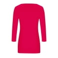 thumbnail image 4 of Women Plus Size Tunic Blouse Square Neck 3/4 Sleeve Solid Color Pullover Casual Loose Fashion Basic Tees (L, Hot Pink), 4 of 7
