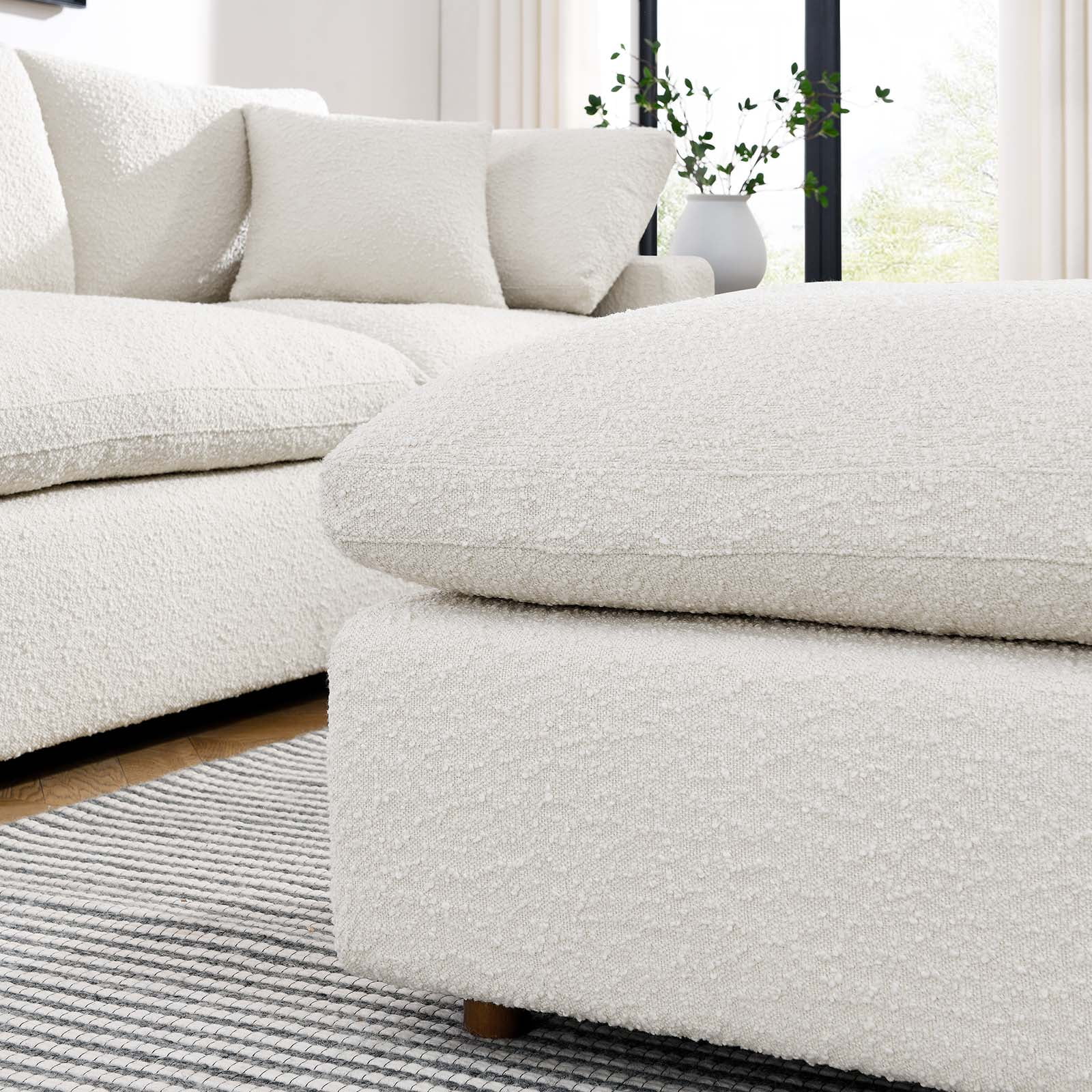 Modway Commix Upholstered Boucle Fabric & Solid Wood Ottoman in Ivory