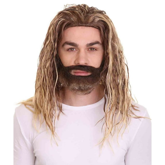 HPO | Adult Men's Sea Hero Wig & Beard Set | Multicolor Cosplay Halloween Wig | Premium Capless Cap|