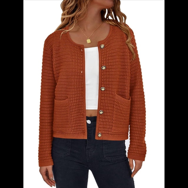 Suéteres de Punto para Mujer, Moda de Otoño, Larga, Botones, Chaqueta Informal de Moda, Ropa de Invierno. Color Caramelo XL