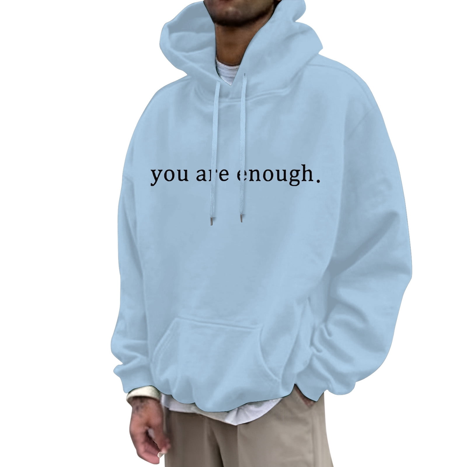 CONFREE Mens Hoodie Letter Prints Hoodies For Men Graphic Long Sleeve Casual Pullover Hooded Sweatshirts With Pockets