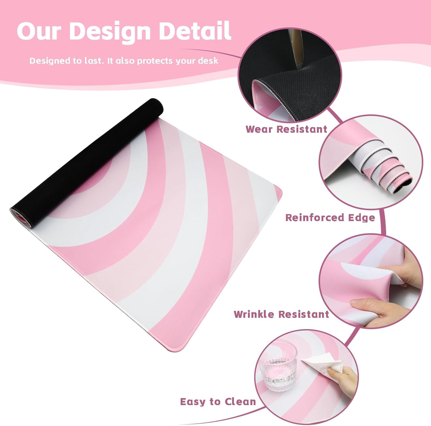 Pink Desk Mat,XXL Extended Large Mouse Pad,Gaming Mousepad with Stitched Edge,Non-Slip Rubber Base Keyboard Desk Pad for Home Office Study Game (Pink Heart)