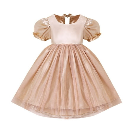 

Generic Toddler Kids Baby Girls Bubble Sleeve Princess Skirt Shiny Dress Autumn Winter Clothes for Catwalk Performance Holiday Party Wedding Christmas（12-18 Months Beige）