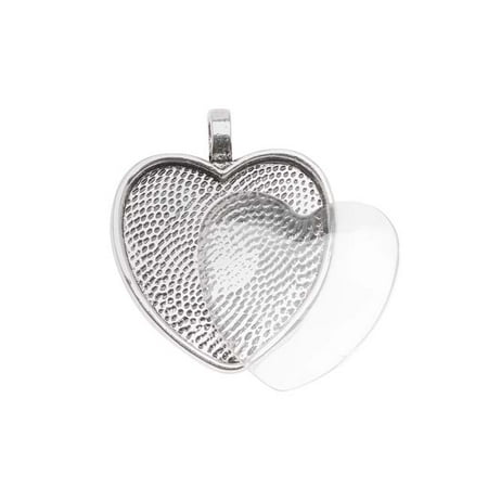- Antiqued Silver Plated Heart Bezel With Glass Heart Cabochon 25mm - Pendant Set