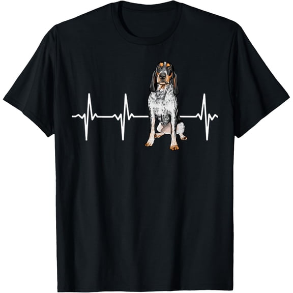 Bluetick Coonhound Heartbeat Dog Lover T-ShirtMen's and women's gift, black and white T-shirt, size: Extra large S-4XL