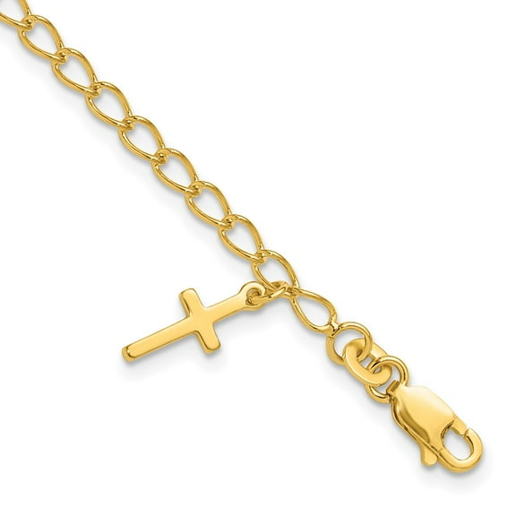 Auriga 925 Sterling Silver Gold-tone Cross Charm 6inch w/ 1inch ext. Bracelet for Women