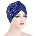 thumbnail image 3 of Certgust Hot Sales Chemo Headwear for Women Head Scarf for Women Casual Five Little Flowers Solid Turban Cap Slouchy Headwear Head Wraps for Women Blue, 3 of 3