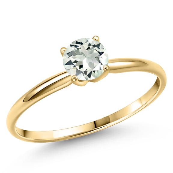 Gem Stone King 14K Yellow Gold Green Prasiolite Engagement Ring for Women | 0.80 Cttw | Round 6MM | Gemstone Birthstone | Size 9