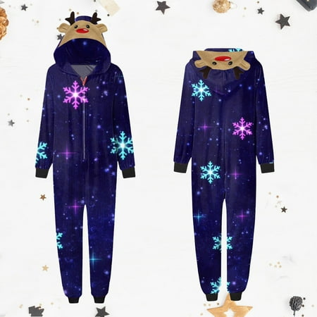 

HAXMNOU Family Christmas Pajamas 2022 Classic Print Hooded Jumpsuit Holiday Outfit Family Pajamas Mom Pajamas Purple XL