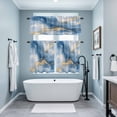 thumbnail image 4 of Marble Texture Kitchen Curtains Valances and Tiers Set of 3 Modern Gold Blue Ripple Effect Tier Curtains and Valance with Rod Pocket for Small Windows, 27.5"x24", 4 of 9