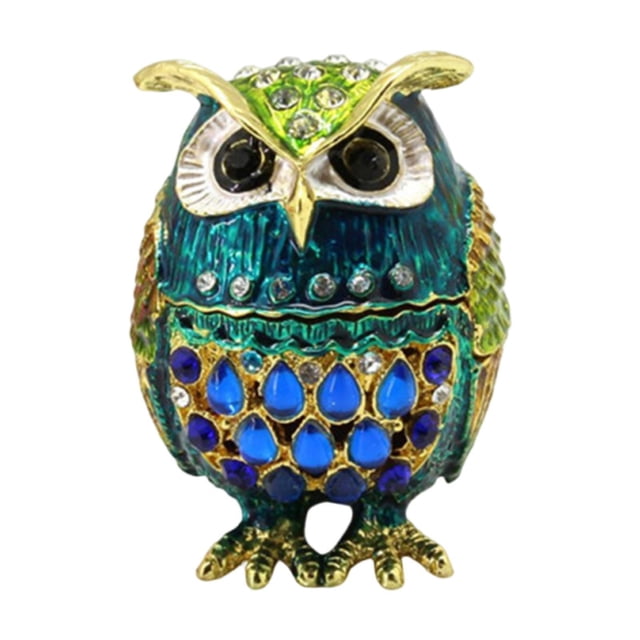 Joyero con forma de búho, adorno portátil, regalos, decoración, estuche organizador Azul