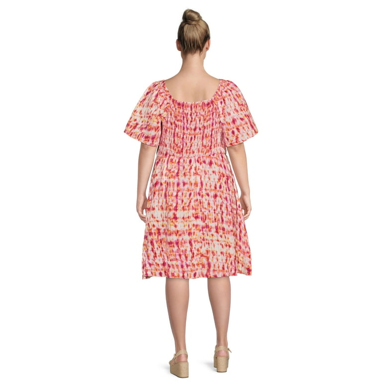 Terra Sky Women s Plus Size Flutter Sleeve Fit Flare Dress Walmart