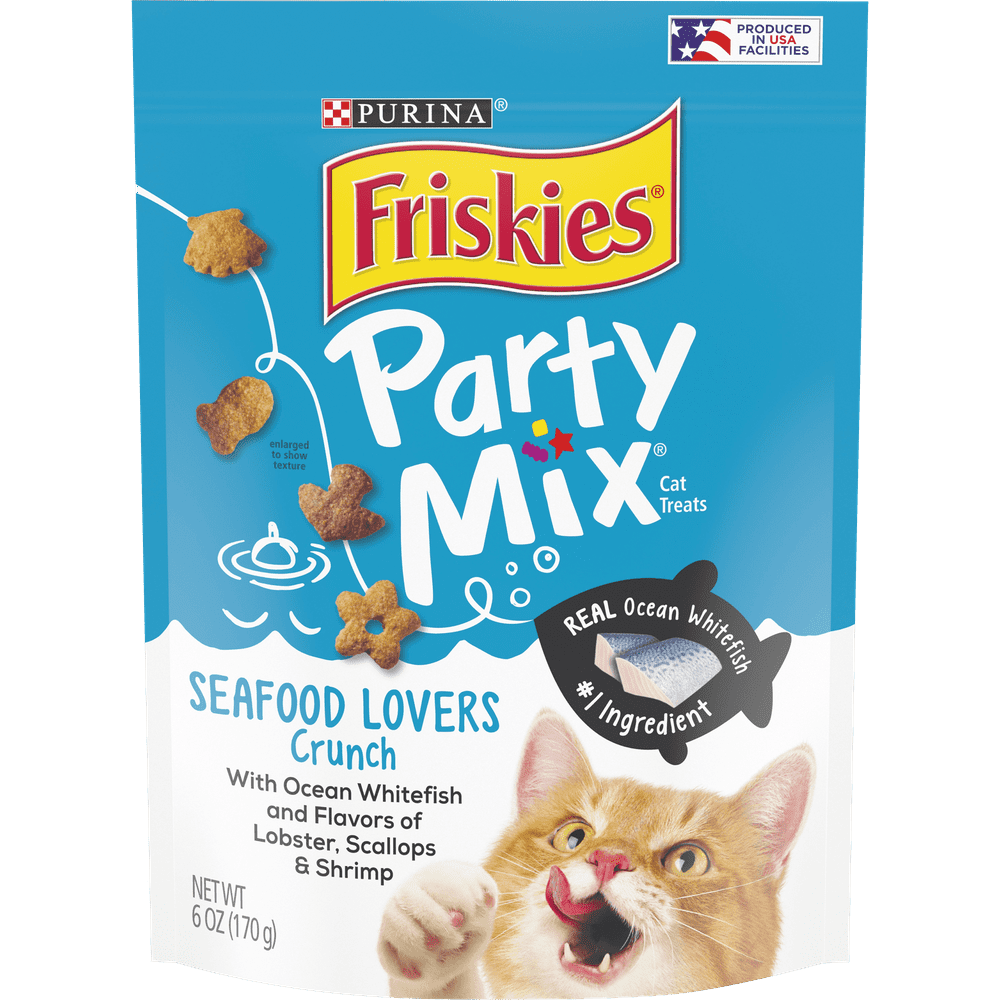 Friskies Cat Treats, Party Mix Seafood Lovers Crunch, 6 oz. Pouch