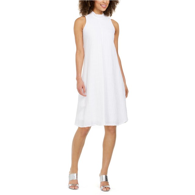 Calvin Klein Womens Textured A-line Dress white 6P