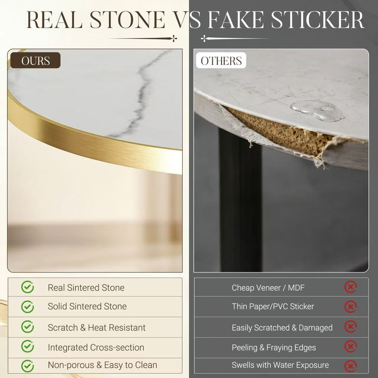Aukfa 31.5" Round Sintered Stone Dining Table for 2-4, Kitchen Table Tulip Table with Gold Pedestal Base for Bistro Small Apartment,Carrara White