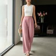 thumbnail image 2 of YIFUNIN Women's High Waisted Wide Leg Pants, Loose Straight Leg Flowy Trousers for Office Commute, Versatile Professional Casual Wear,Pink 2XL, 2 of 6