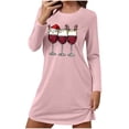 thumbnail image 3 of QIUOMBBP Women's Christmas Graphic Night Gown Casual Crewneck Long Sleeve T Shirt Dresses Sleepwear Cotton Comfy Pajama Dress, Pink, M, 3 of 7