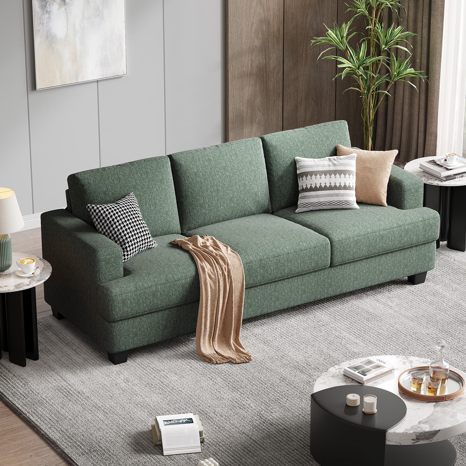 BLAZANT 3 Seater Sofa Oversize, 89" Extra Large Size Sofa Couch with Extra Deep Seats, Modern Loveseat Sofa, Comfortable Fabric, Easy to Install, for Living Room Apartment Lounge, Light Green