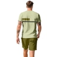thumbnail image 3 of Mens 2 Piece Casual Beach Outfits Short Sleeve Crew Neck T-Shirts Drawstring Elastic Waist Shorts Outfits with Pockets Color Block Outfits Summer Beach Vacation Breathable Athletic Tracksuit,Green L, 3 of 6