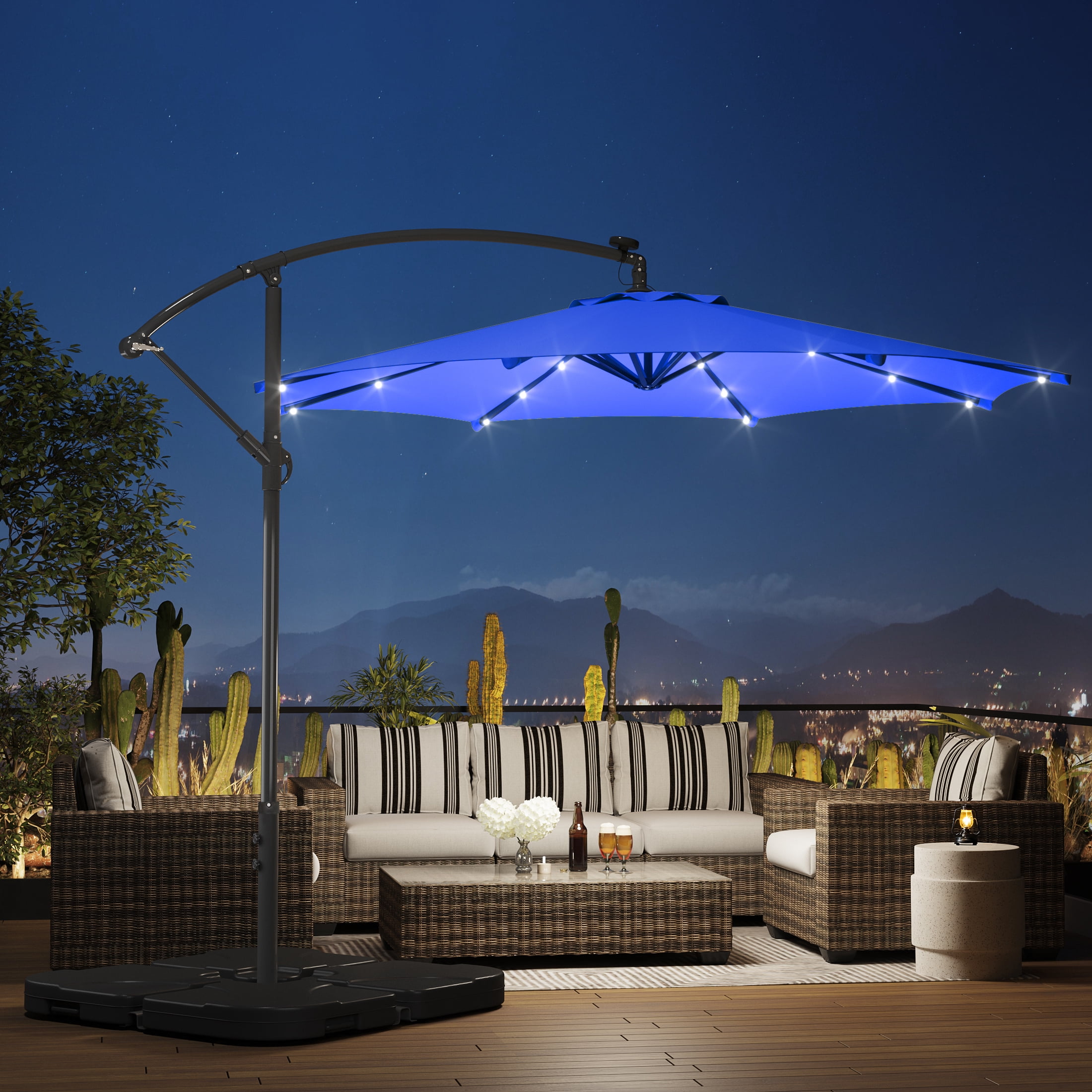 Westin Outdoor 94" Royal Blue Solid Print Octagon Offset and Cantilever Patio Umbrella