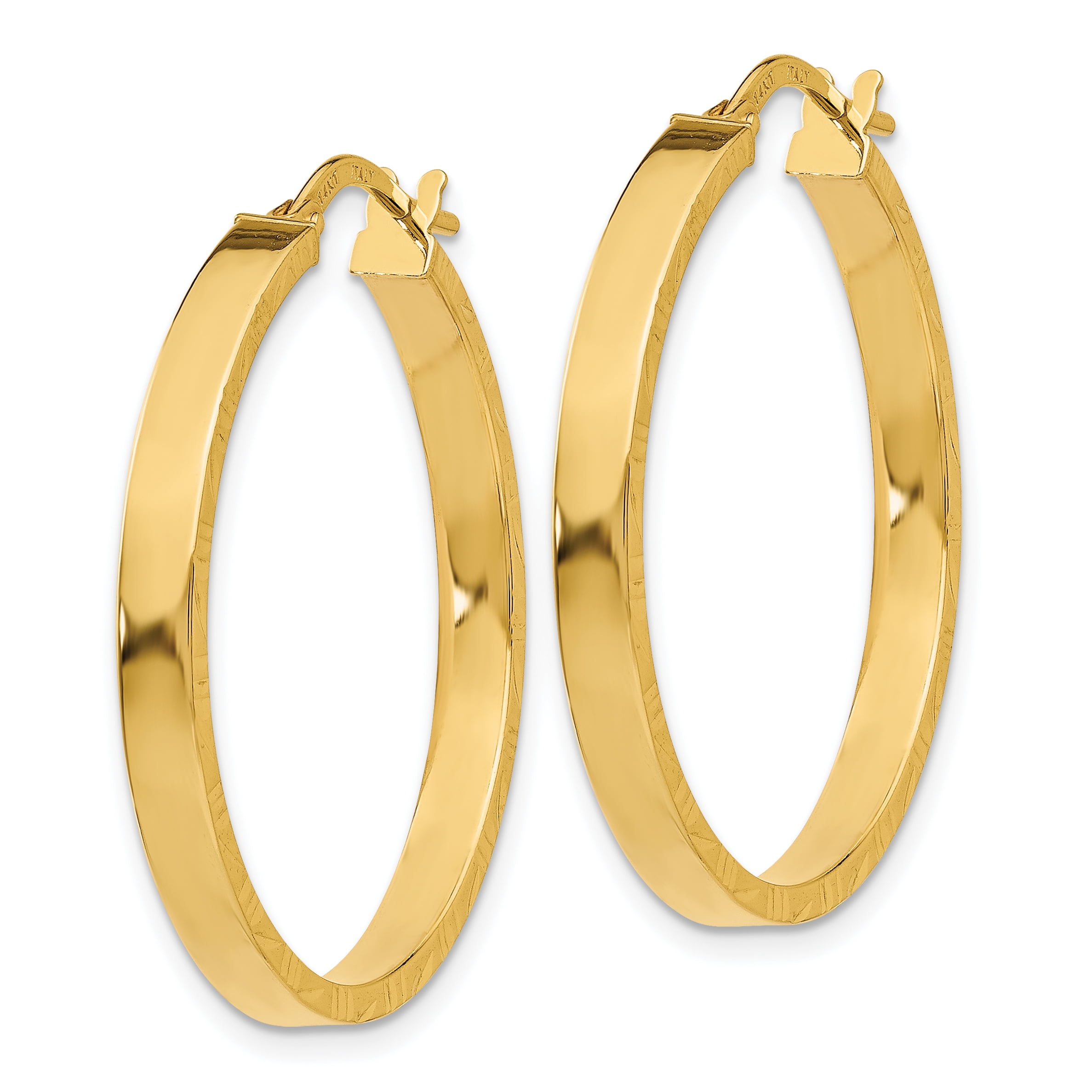 14k Yellow Gold Edge Large 3mm Hoop Earrings Ear Hoops Set Fine Jewelry 14k Yellow Gold Edge Large 3mm Hoop Earrings Ear Hoops Set Fine Jewelry