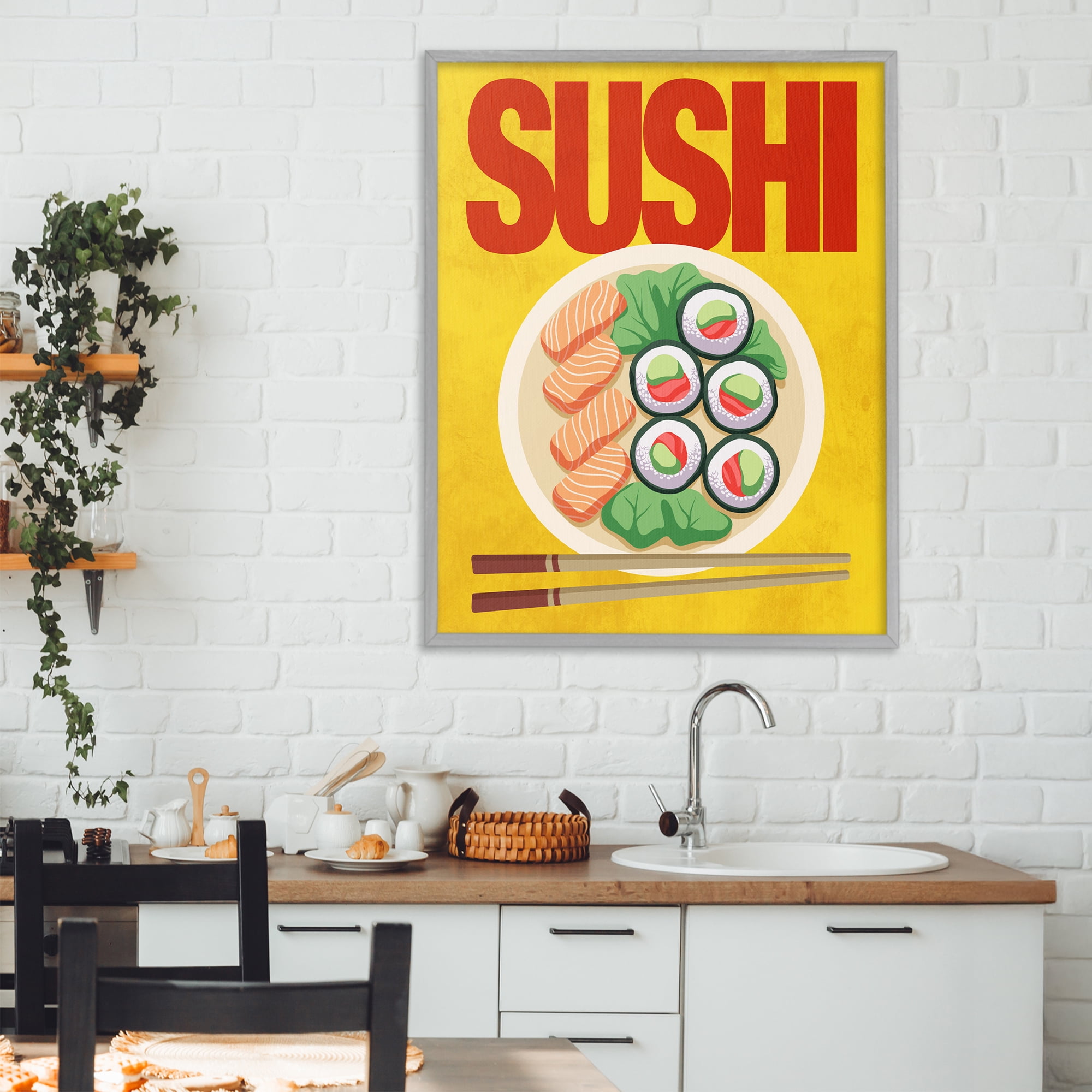 Stupell Industries Bright Sushi & Chopsticks Gray Framed Giclee Art, design by Marcus Prime