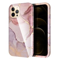 Allytech iPhone 12 Pro Max Case with Screen Protector, 3 Layers Hybrid Shockproof Full Protection Silicone Back Cover Case for Apple iPhone 12 Pro Max 6.7", Pink Gold Marble