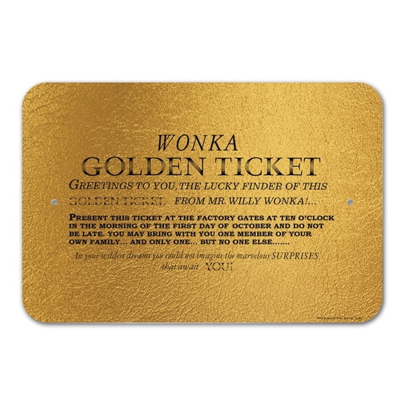 Willy Wonka and the Chocolate Factory Golden Ticket Home Business Office Sign