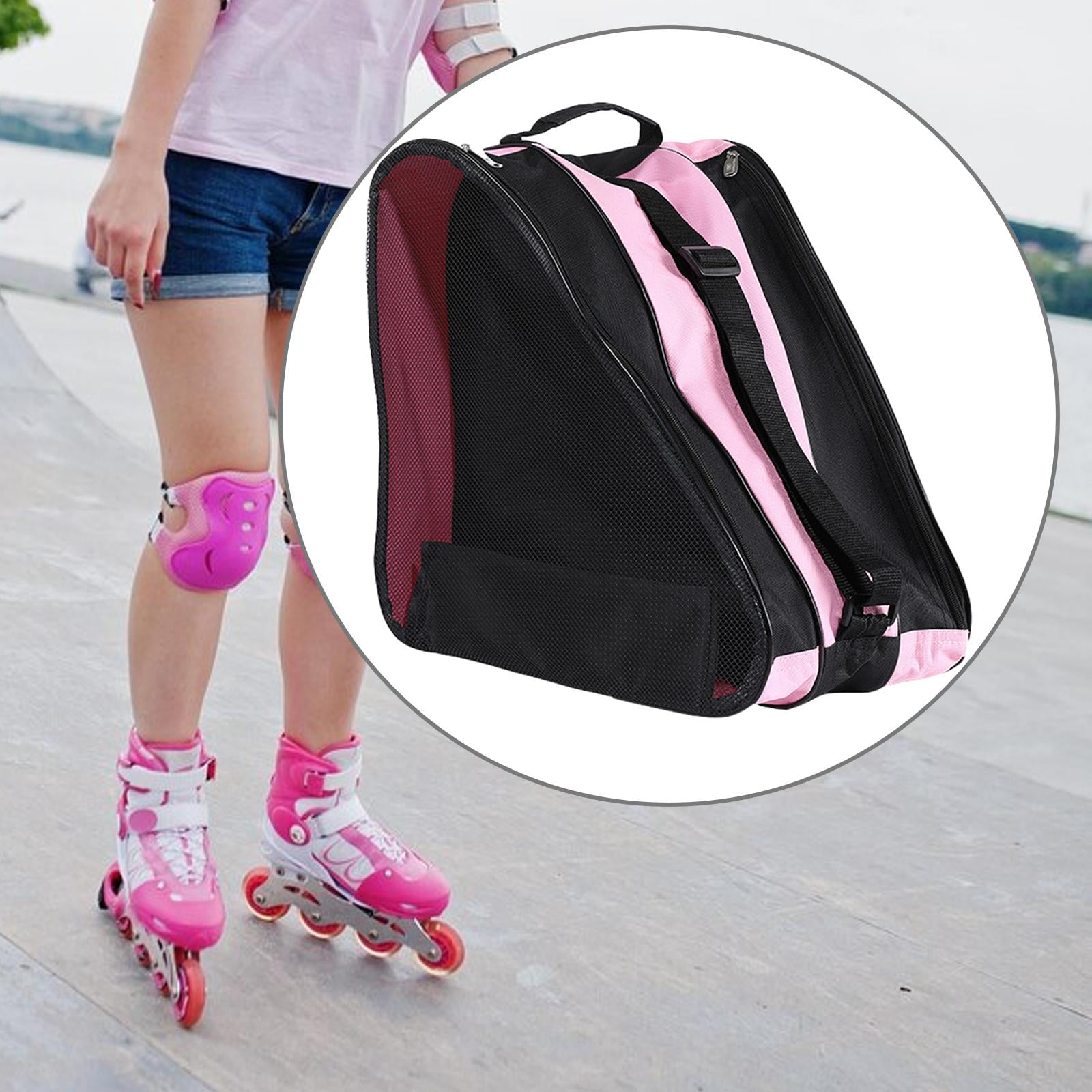 Roller Skates Bag Skating Shoes Bag Ice Skates Bag Roller Skates Storage Bag Portable Top Handle Case Inline Skates Bag Pink
