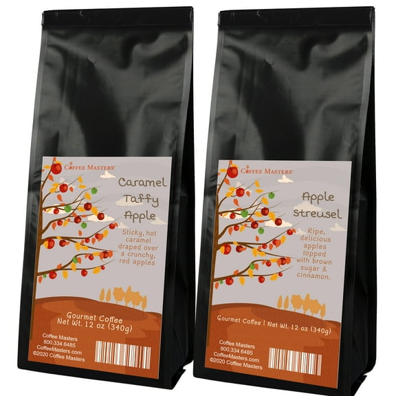 Coffee Masters Apple Coffee Sampler - Caramel Taffy Apple and Apple Streusel 12 oz Ground Coffee