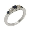 thumbnail image 1 of LBG British Made Solid 10k White Gold Natural Sapphire & Cultured Pearl Womens band Ring - 33 size options - Size 10.25, 1 of 6