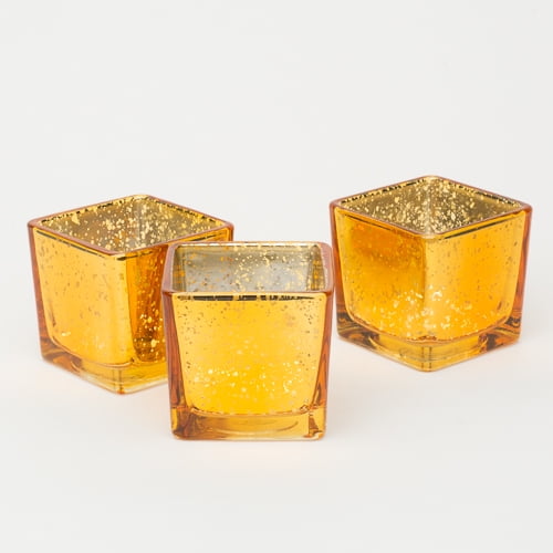Richland Votive Candles & Eastland Votive Holders Amber Gold Mercury Square Set of 72