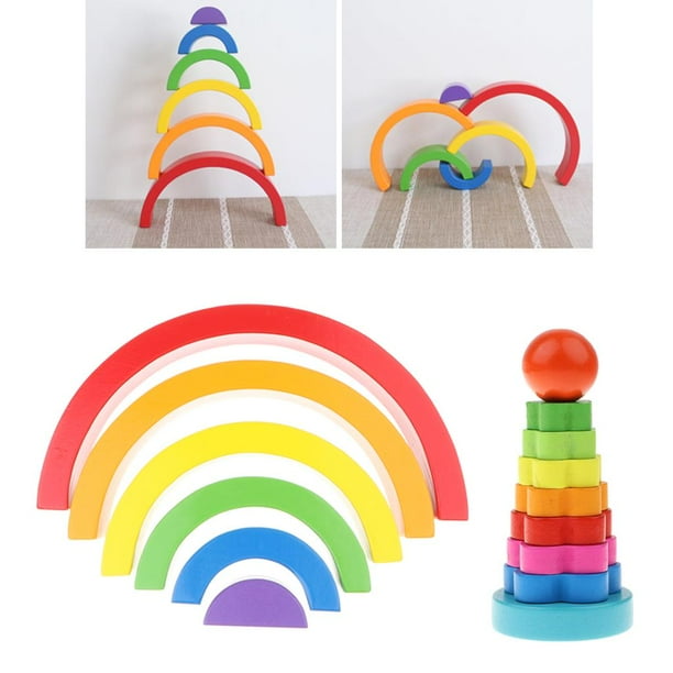 Apilador de Bloques de Construcción para Niños de Desarrollo Montessori Diversión CUTICAT Juguetes de madera de bloques de arco iris