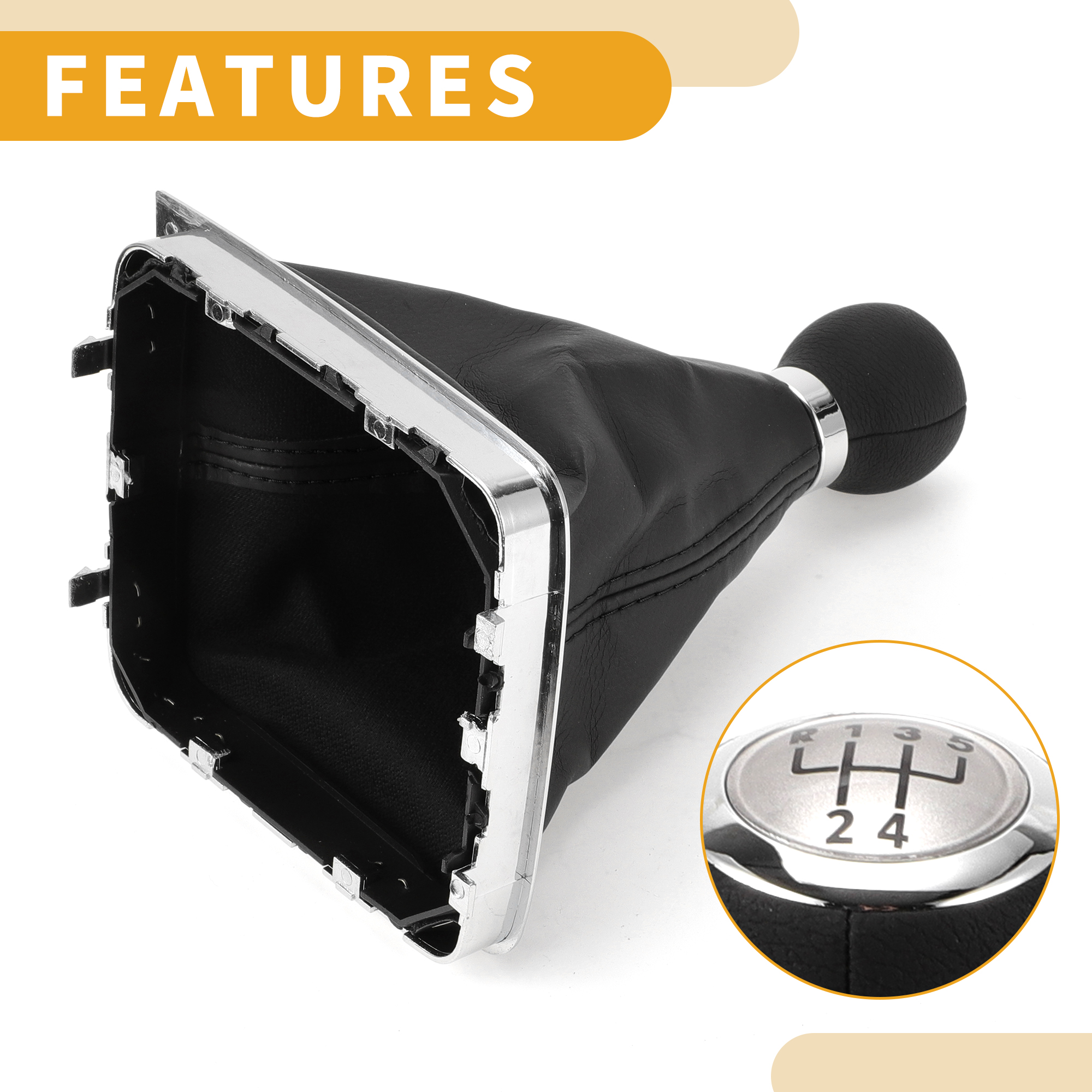 Unique Bargains 5 Speed Manual Gear Shifter Knob W/ Cover No.3C0711113A - Car Shift Lever Knob - for VW Passat 2006-2010 Plastic Faux Leather Black Silver Tone - 1 Pc