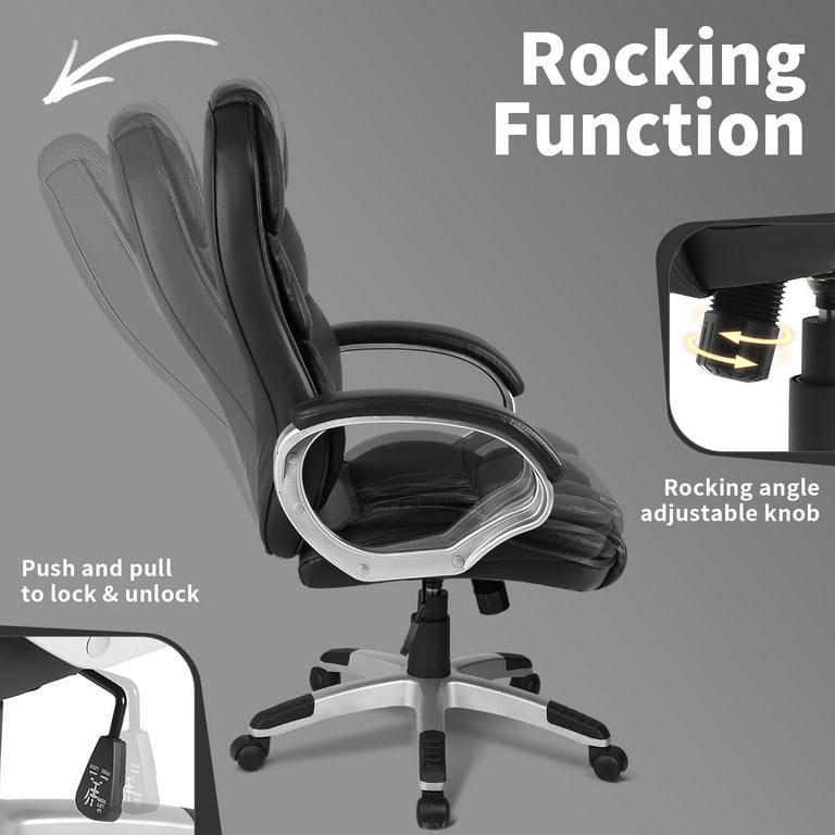 Furmax Leather High Back Office Chair Ergonomic Executive Office Chair  Swivel Computer Desk Chair Lumbar Support Soft Cushioned Padded Arms (Black)