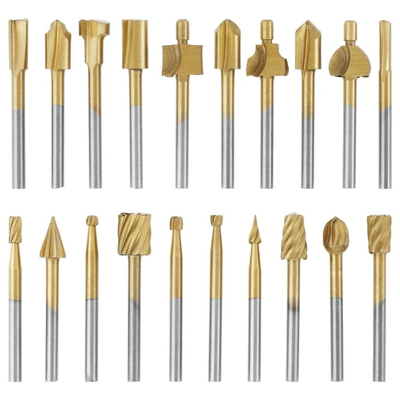 20Pcs Wood Carving Bits for Rotary Tools High Speed Steel Engraving Router Bit Set with 1/8 inch Shank Rotary Burr Set for DIY Woodworking Carving Engraving