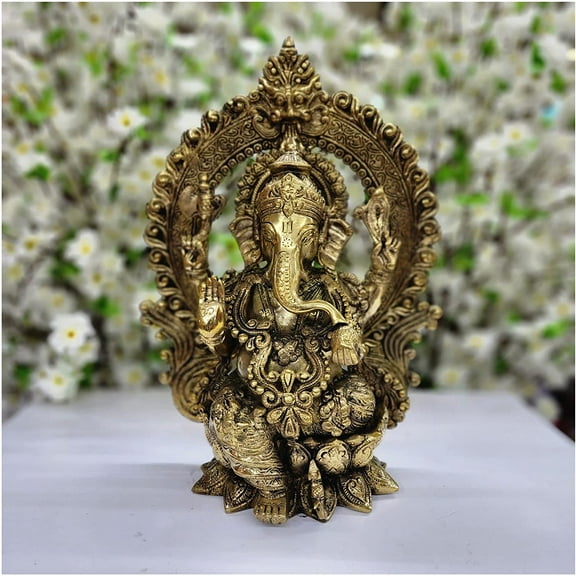 Brass Ganesha Statue Lord Ganesha Sculpture Hindu God Statue Large Ganesha Figurine Indian Idols Good Luck God for Gift Traditional Decor Vinayaka Statue Ganesh Murti for Pooja - AtoZ India Cart