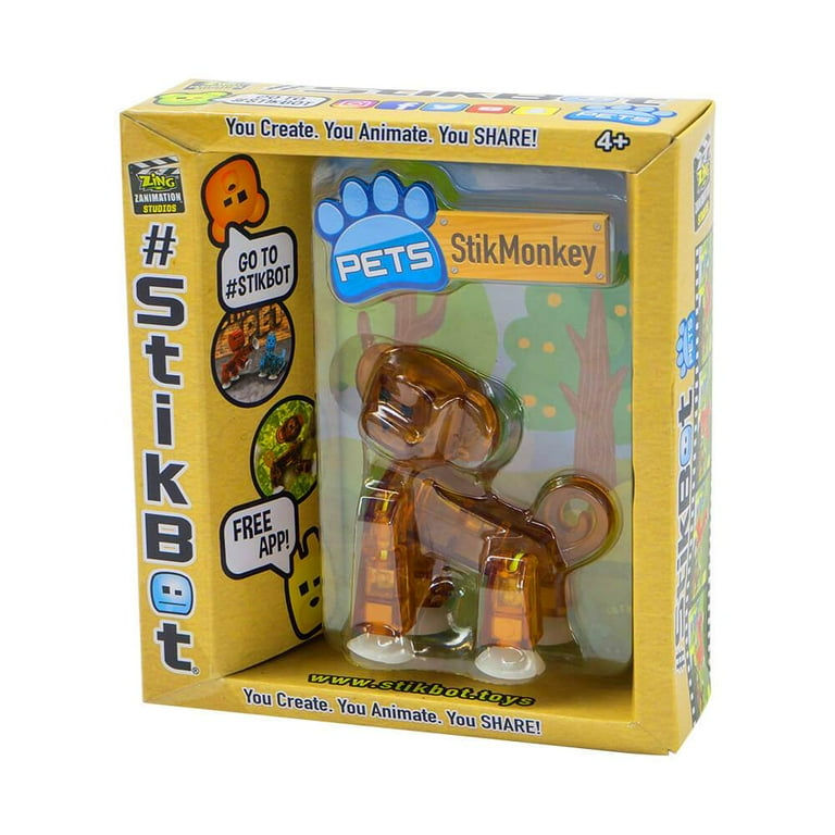 Zing Toys zing stikbot pets 5 pack, set of 5 stikbot collectable action  figures, includes 1 bulldog, 1 monkey , 1 cat and 2 dogs, creat